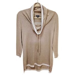 LILLA P Crawl‎ Neck Sm Soft Modal Oatmeal Beige n White Tunic sweater top. Warm